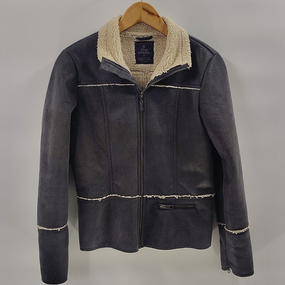 Prana Women's Esme Rustic Aviator-Moto Jacket Small Gray Polyester